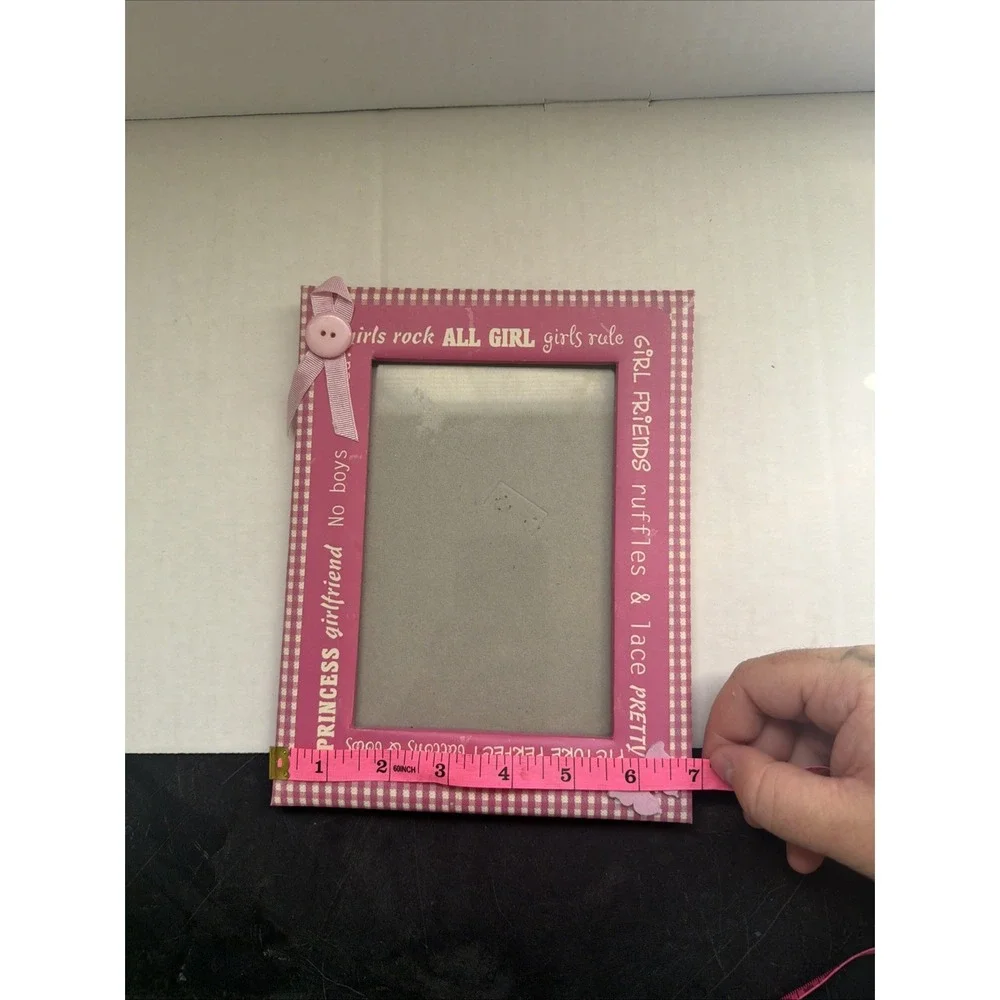 vintage 5x7 pink plaid picture frame with girly girl design